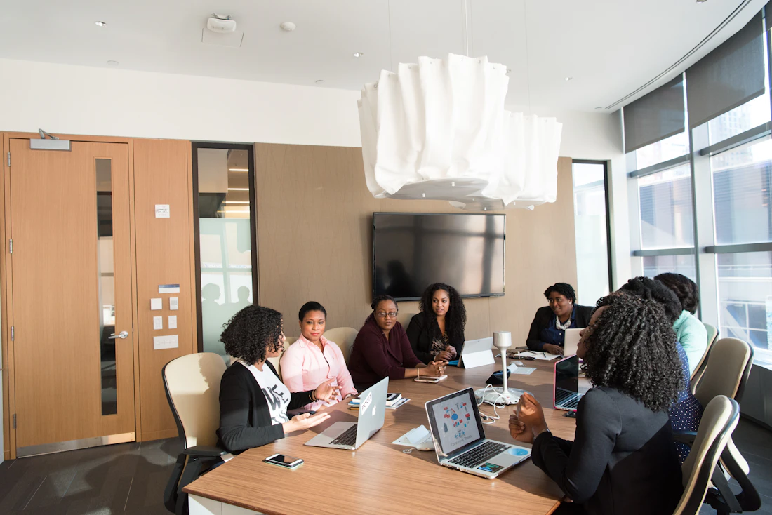 Colleagues collaborating in a bright office